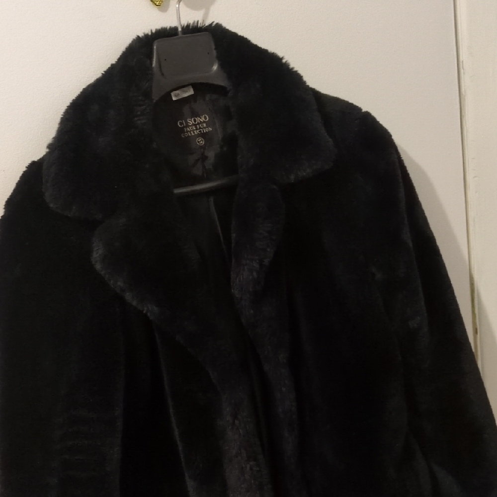 Ci Sono Black Faux Fur Coat